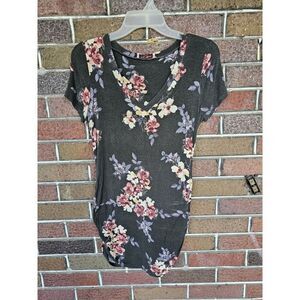 Full Moon Peppy Maternity V-neck Knit Top Size Small Floral t‎ shirt pregnancy
